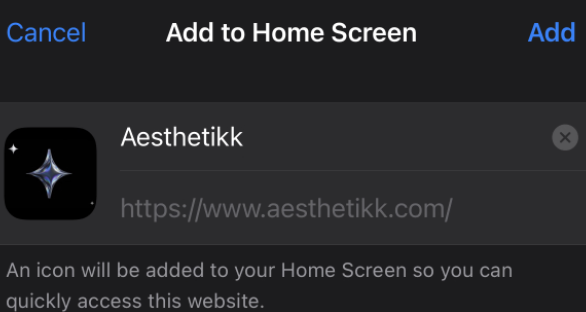 Save Aesthetikk in Safari on iOS